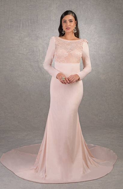 Celeste - long dress with chiffon skirt and embroidered lace top with